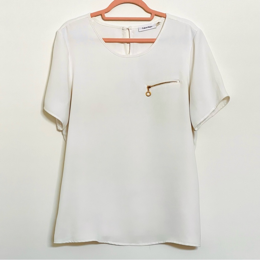 Calvin Klein Creamy White Short Sleeve Top Size Large